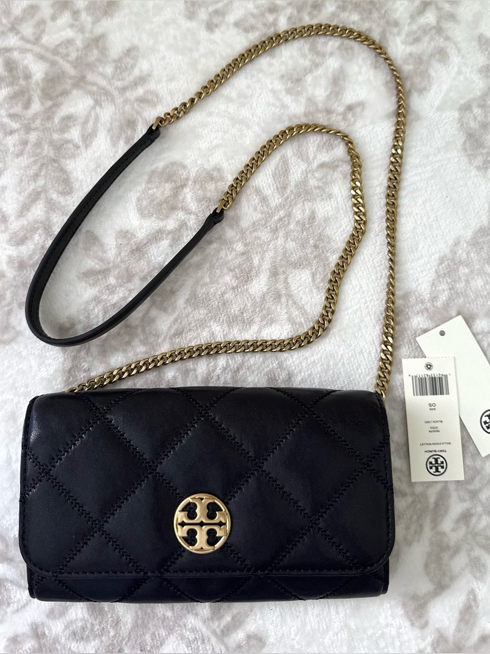 New Tory Burch Willa Diamond Quilted Soft Leather Crossbody Chain Wallet Bag